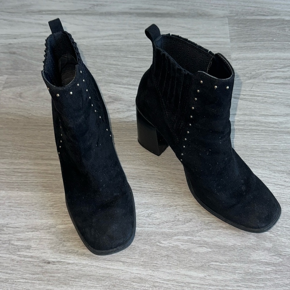 Black studded bootie wedges